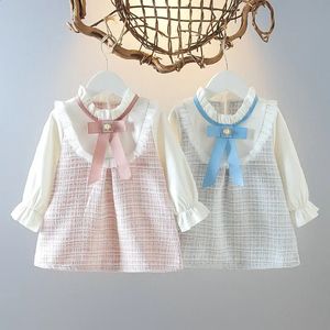 Zachte lente herfstjurken voor meisjes vintage babymeisje kleding mode kleding geboren prinses kinderjurk 240322