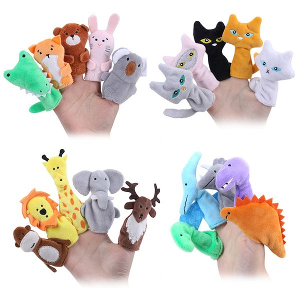 Doux peluche poupée Animal en peluche poupée éducatif bébé jouets chat chien dinosaure girafe tigre lapin Kawaii main marionnette à doigt
