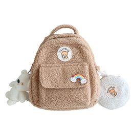 Zachte Stijl Kleine Meisje Mini Rugzak Voor Vrouwen Koreaanse Mode Winter Pluche Rugzakken Rugzak Schooltas Tote Tennage