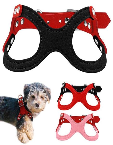 Soft de cuero de gamuza Pequeño arnés para perros para cachorros Chihuahua Yorkie rojo rosa negro Ajustable cofre 1013 217n9638081