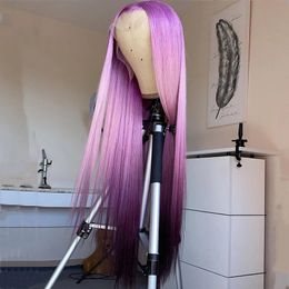 Soft Synthetic Wig pour femmes Purple Long Straitement Synthétique Lace Perruque Avant Fibre résistant à la chaleur Lavender Purple Cosplay Wig 240423