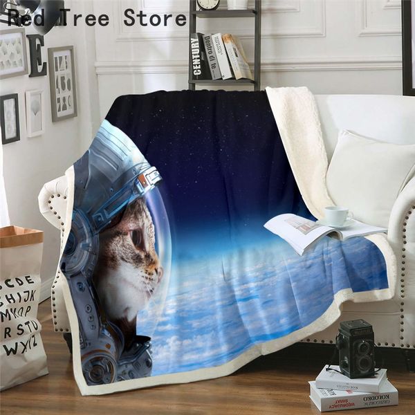 Couverture douce en forme de chat d'astronaute, couverture en peluche 3D, couvre-lit pour enfants filles, housse de couette de canapé, pour voyage, bureau, sieste