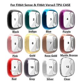 Étui en TPU souple pour Fitbit Sense/pour Fitbit Versa 3 bandes, coque de montre étanche, protecteur d'écran, pare-chocs de protection, direct d'usine