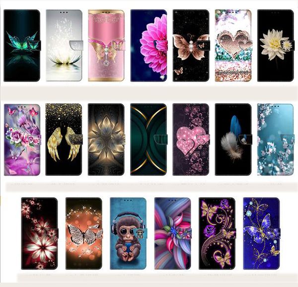 2023 Mode Papillon Fleur PU Portefeuille En Cuir Pour Iphone 15 14 Plus 13 12 11 Pro XS MAX XR X 8 7 6 Coeur Plume Floral Titulaire Fente Pour Carte D'identité Flip Cover Book Pouch Purse