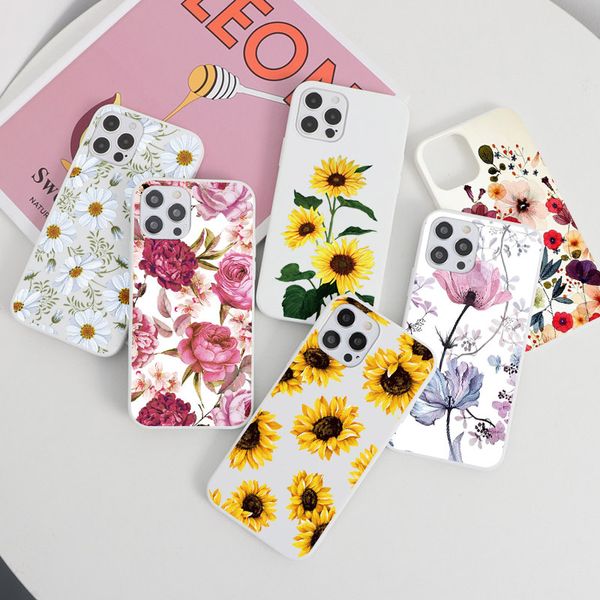 Fundas suaves de TPU para Xiaomi Mi 11 Lite Ultra 11i 8 A2 CC9e Poco M3 Redmi Note 10S 9A 9 10 9T K40 Pro Max Funda de girasol Funda bolsa