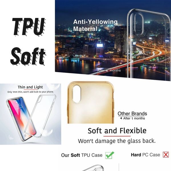 Étuis transparents en TPU souple pour iPhone 14 13 12 11 PRO MAX Samsung Note 20 Ultra S22 Plus, couverture arrière d'épaisseur 1.0MM