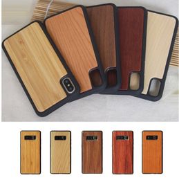 Housse de protection antichoc en bois de silicone TPU souple pour Iphone 11 Pro XS MAX XR X 7 8 Samsung S10 Plus S9 S8 Note 9