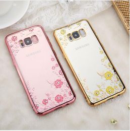 Zachte transparante diamant telefoon case voor Samsung Note 8 Case Siliconen Bloempatroon Cover voor Galaxy S8 Plus S7 Edge S6 S5