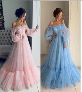 Zachte tule tutu prom -jurken 2020 met lange mouwen aline avond feestjurken prinses uit schouder Midden -Oosten speciale gelegenheid 4530600