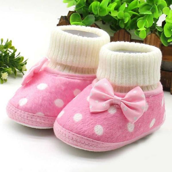 Doux chaud bébé chaussures nouveau-né bébé fille nœud papillon polaire bottes de neige chaussons blanc princesse chaussures G1023