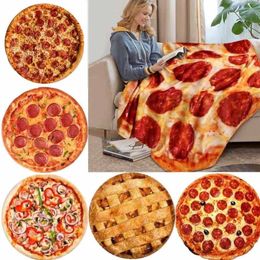 Manta de franela suave y cálida para pizza, forma redonda, donut, avión, viaje, portátil, portátil, con estampado de invierno, 2070
