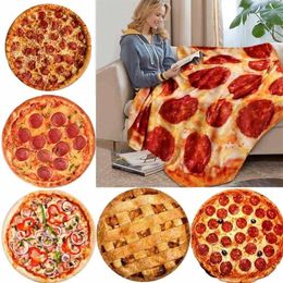 Manta de pizza de tortilla de franela suave y cálida, forma redonda, donut, avión, viaje, portátil, usable, estampado de invierno, manta 2191