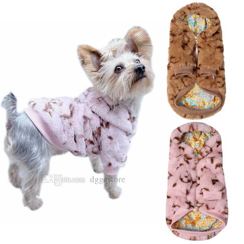 Soft Warm Pet Jackets Designers Dog Clothes Winter Dog Apparel Luxurys Sublimation Printing Pets Hoodie for Small Dogs Yorkshire Poodle Silky Terrier Brown L A283