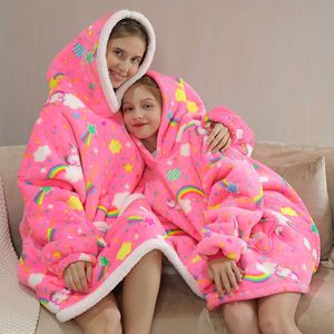 Zachte draagbare deken met mouwen volwassenen kinderen pluche fleece hoodie deken sweatshirt winter warme sherpa gewogen bankdekens