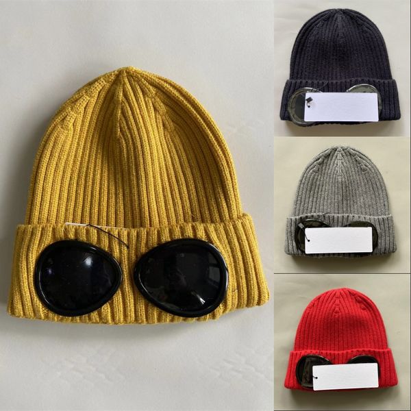 Gorro de invierno suave con lente de punto acanalado, gorro de calavera de diseñador, gorro de calle de hip hop tejido de lana gruesa, gorro cálido para hombre con dos gafas, simple ga040