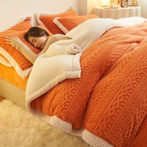 Suave invierno cálido juego de cama engrosamiento felpa puntada mullida sábanas funda de edredón edredón cama doble cama individual dormitorio manta 240111