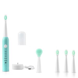 Brosse à dents électrique en laine douce charge USB brosse à dents sonique rechargeable nettoyeur de dents étanche blanchisseur de dents avec tête de remplacement 4 pièces