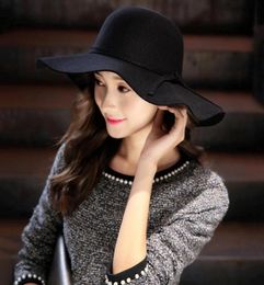 Femmes en laine douce chapeau vintage large rainure Dom chapeaux bowknot dames floppy feutre fedora cap sadin9716567