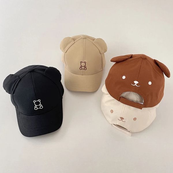 Softball Enfants Summer Snapback Baby Girls and Boys Cartoon Mute Bear Brodewing Baseball Cap Cotton Sun Sun for Kids