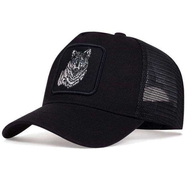 Softball Hip Hop Black Wolf broderie Caps de baseball Summer Mesh Snapback Hats pour femmes hommes Casquette Trucker Cap