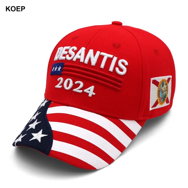 Softball Koep New DeSantis 2024 Florida Cap USA Flag Baseball Caps Snapback Président chapeau 3D EMPRODURE DRODERI