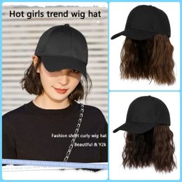 Softbol Corta de peluca de peluca de cabello rizado corto Tendencias KPOP Capas de béisbol Bonnets Casual Daily Caberas Mujeres Mujeres Moda Moda Gat de algodón Bonnón