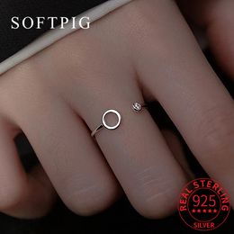 SOFTPIG Anello regolabile rotondo vuoto con zirconi in vero argento sterling 925 per donne affascinanti Accessori minimalisti per gioielleria raffinata