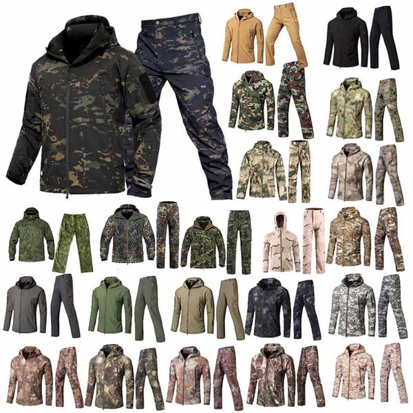 Softshell Extérieur Veste Pantalon Ensemble Woodland Chasse Tir Vêtements Tactique Camo Manteau Combat Vêtements Camouflage Coupe-Vent1882