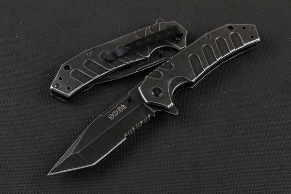 SOG K959B Stonewashed Tactique Couteau Pliant 440C 56HRC Lame Dentelée Chasse En Plein Air Survie Couteau De Poche Militaire Utilitaire EDC Cadeau Couteau