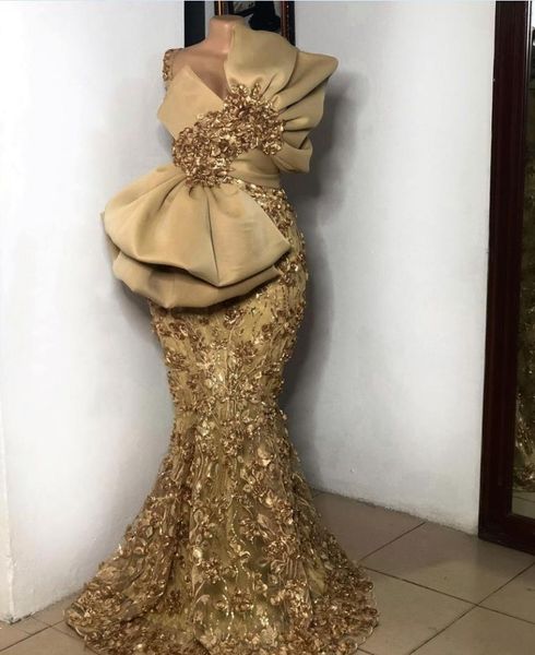 Soirée de mariage or champagne sirène robes de soirée longue appliqué perlé africain robe de bal arabe vestidos formales
