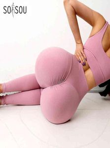 SOISOU, nuevos pantalones de Yoga, mallas para mujer para Fitness, pantalones largos de nailon de cintura alta, medias realzadoras de cadera para mujer, ropa de gimnasia para mujer H2204298729063