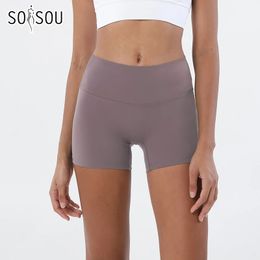 Soisou nylon gym korte yoga fitness vrouwen fietsen shorts strakke elastische ademende hoge taille sportbroek geen t lijnen 13 kleuren 240408
