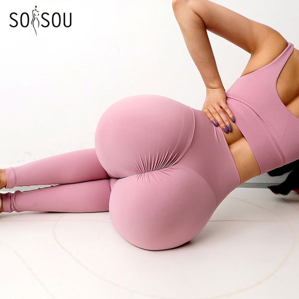 SOISOU Nylon Gym Yoga Pantalons Femmes Leggings Pour Fitness Taille Haute Longue Hanche Push UP Collants Vêtements 2 Types 230801