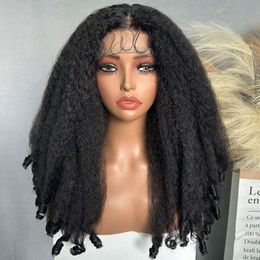 SOKU Afro-voorkant Pruik Synthetisch T-deel HD Transparant kantmengsels Kinky Recht Gekrulde uiteinden Volumineus Veerkrachtig haar 20 inch Natuurlijk hittevriendelijk Zwarte Dames Zwart