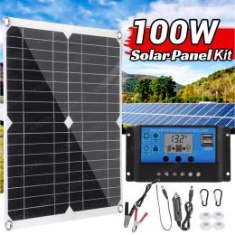 Kit de panneaux solaires solaires 100W avec contrôleur USB 12V 24V, chargeur solaire Portable pour téléphone Portable, batterie externe, Camping-car, bateau, RV