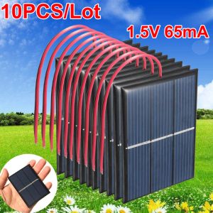 Solar 10 PCS/Lot panneau solaire 1.5 V 65mA avec câble de 15 cm polycristallin Standard époxy bricolage système d'énergie solaire cellule Module de Charge de batterie