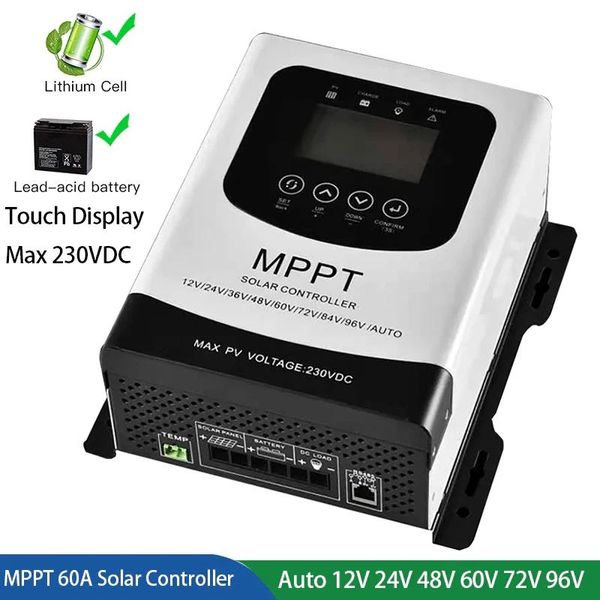 Controlador de descarga de carga Solar MPPT, regulador PV de 230VDC para batería de GEL de litio Lifepo4, 12V, 24V, 48V, 60V, 72V, 96V, 50A, 60A