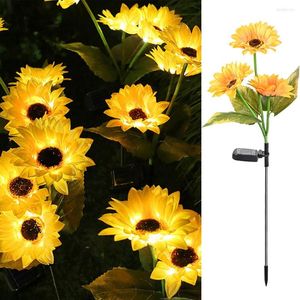 Solar 3 Heads Sunflower Lights LED Waterdicht landschap Smart lichtbediening Buitenlamp voor tuin Lawn Garden Decor