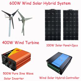 Zonne-energie 600W zonnegenerator 400W windgenerator 100W zonnepaneel 2 stuks 500w zonne-omvormer Solar windcontroller met lcd-scherm