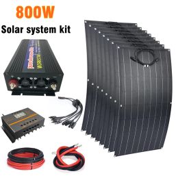 Solar 800W zonnecelkit Home Camping Voertuiglader 100W ETFE flexibel zonnepaneel Compleet off-grid zonnestelsel 4000W omvormer