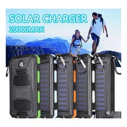 Accessoires solaires 20000mAh Banque de puissance portable Chargement Chargeur de téléphone portable avec deux ports USB LED Mousqueton Boussole Drop De Dhdzp