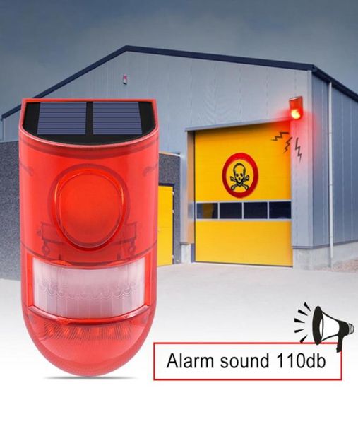 Lampe d'alarme solaire 110db son d'avertissement 6led lumière rouge IP65 capteur de mouvement étanche lumières d'avertissement pour entrepôt lieu secret mur7330086