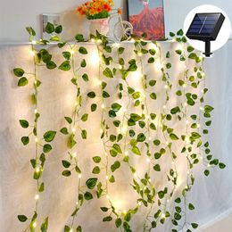 Solar Artificial Leaf LED String Lights Flower Garland Christmas Decor