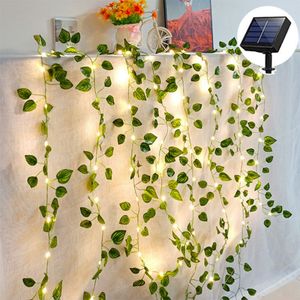 Solar Artificial Leaf Led String Bloemlichten Garland Kerstdecoratie Buiten Room Gordijn Lamp Wedding Party Garden Decor