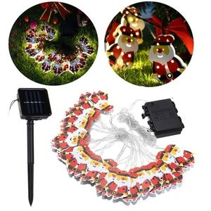 Guirnalda de luces de hadas con forma de Papá Noel blanco cálido de 6M 20LED con energía solar/batería para Navidad - 02