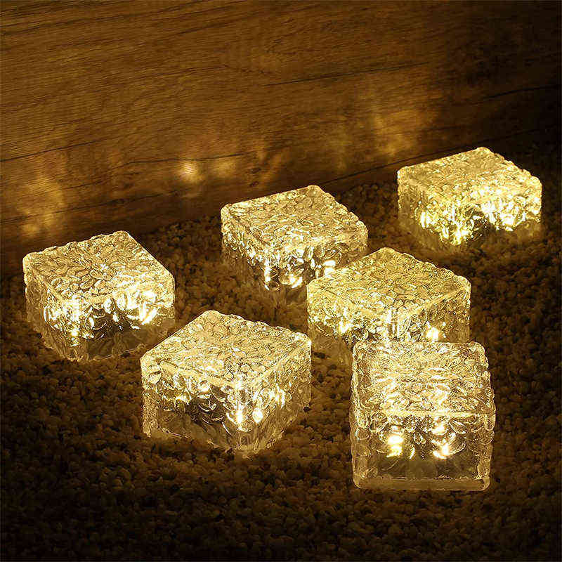 La brique solaire allume la lumière extérieure imperméable de pavage d'éclairage de paysage pour des festivals de jardin lumières décoratives de cube de roche de glace J220531