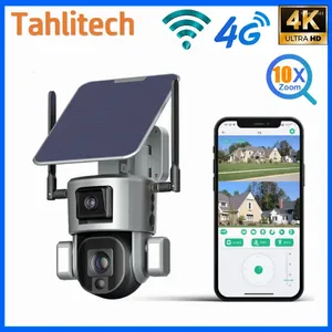 Caméra solaire Double Lens 10x Zoom en plein air Sécurité WiFi 4G 4K HD Protection Two-Way Talk Night Vision Cam