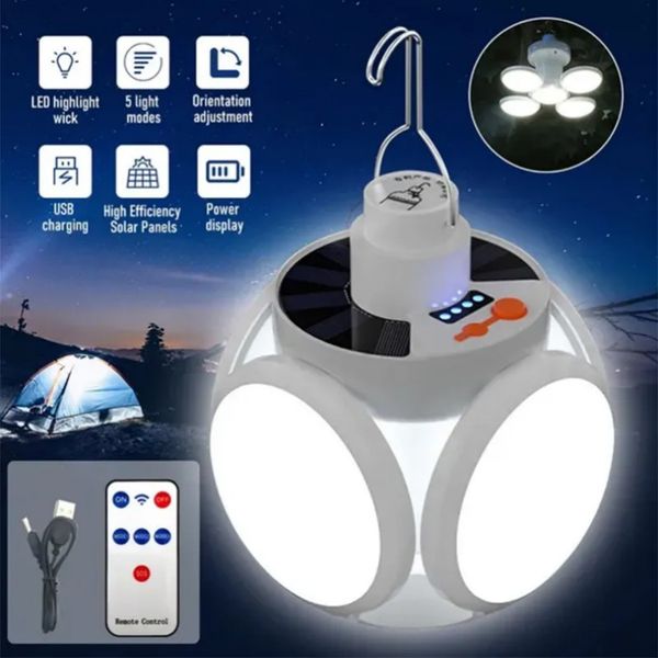 LED de camping solaire LED LANTERIE RECHARGÉable avec crochet suspendu ampoule pliante lampe de tente portable pour la tente à la maison extérieur