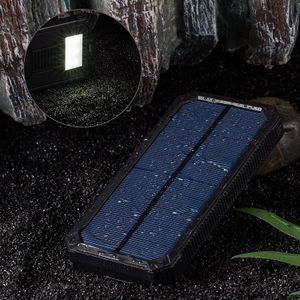 Solar lampen oplader, draagbare 15000mAh batterijlader Dual USB-telefoonladers Power Bank Backup met 6 LED-zaklamp