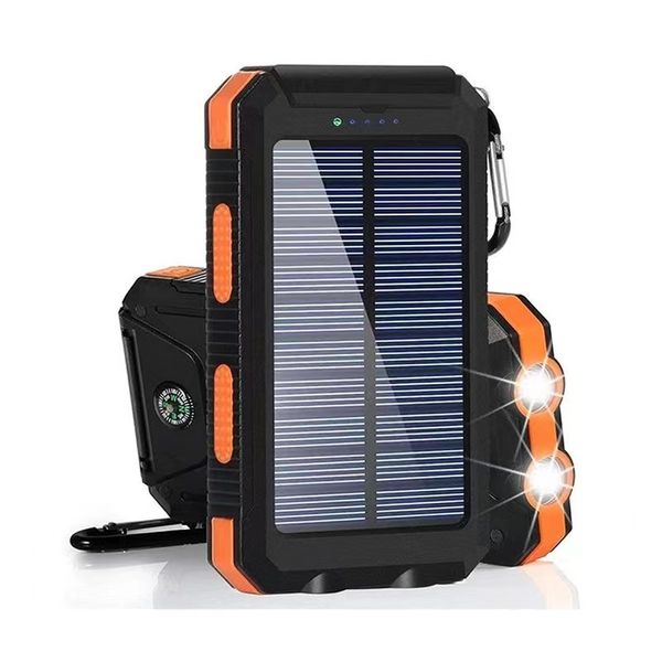 Chargeur solaire Power Bank 20000 mAh charge rapide chargeur de panneau de batterie de téléphone solaire portable double USB lampe de poche super lumineuse intégrée boussole intégrée